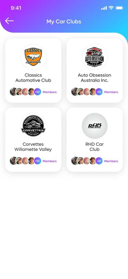 Car Social app — my car clubs