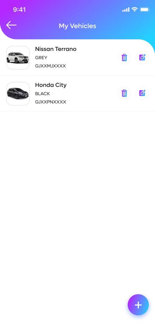 Car Social app — My Vehicles / garage screen