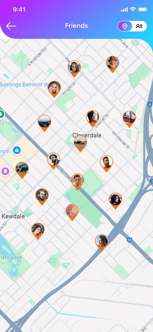 Car Social app — friends and meets map