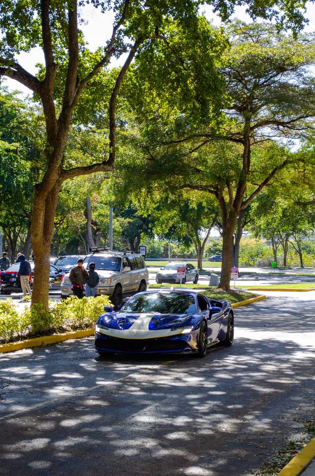 Blue on blue, parked up under the canopy
