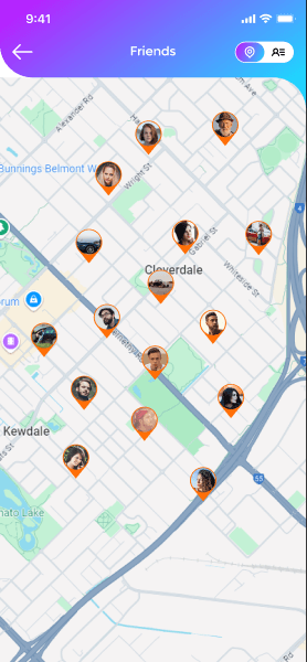 A map of nearby car meets and enthusiasts in the Car Social app